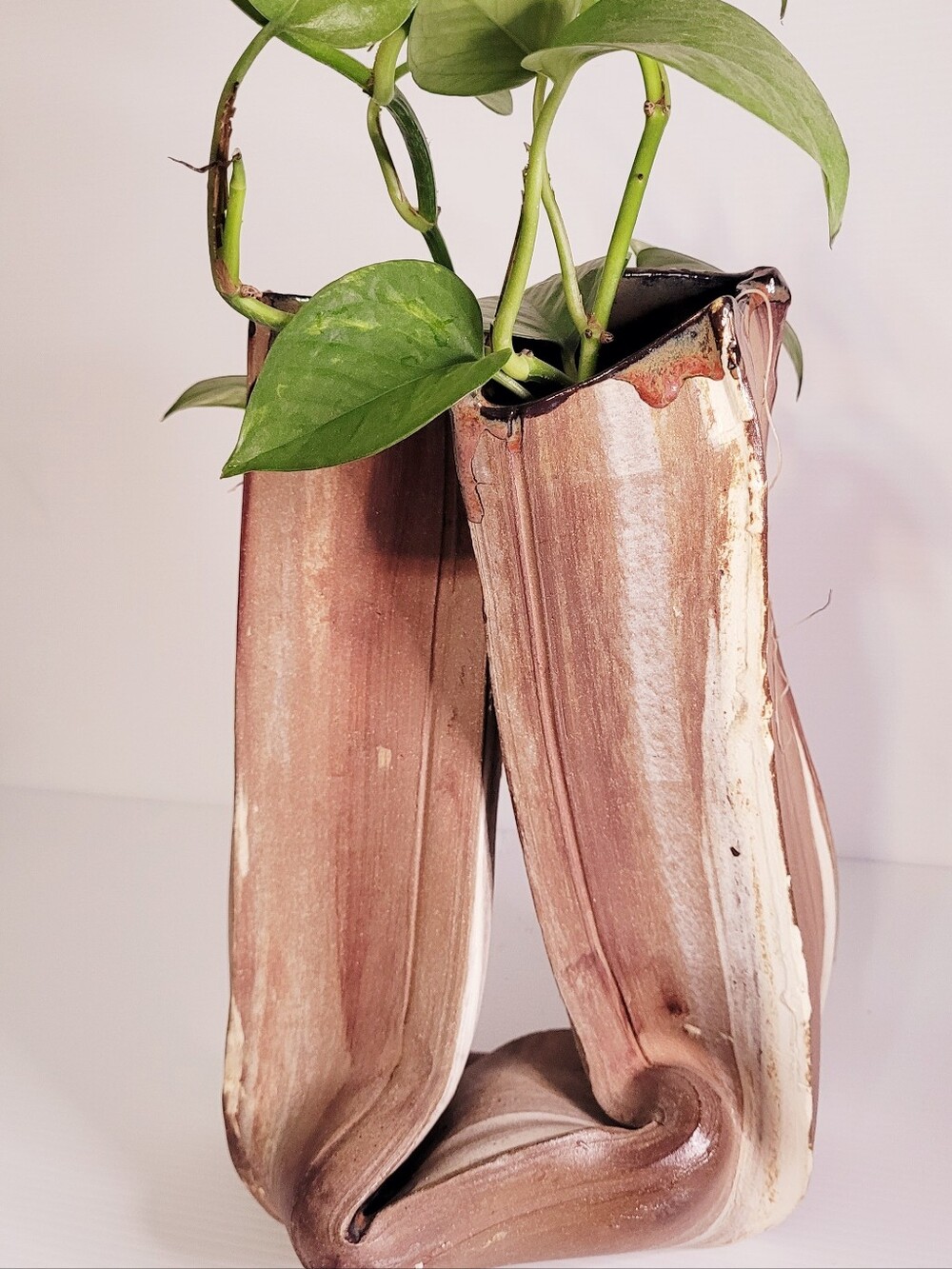 Handmade Studio Pottery Sculptural Vase Planter Signed 10" Ceramic Art